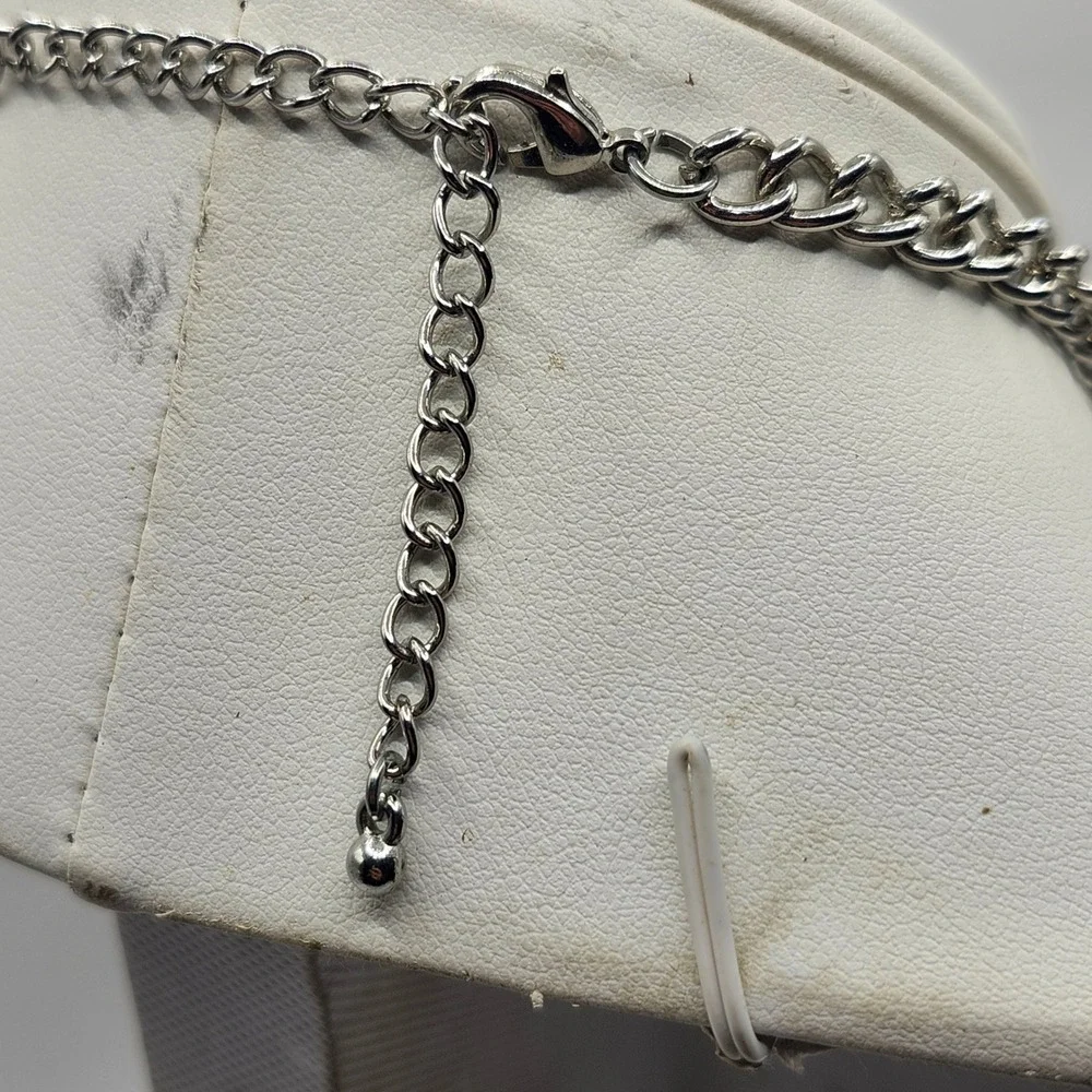Statement Necklace Magenta Pink Bubble Bead Silver Tone Curb Chain‎ Bib Jewelry